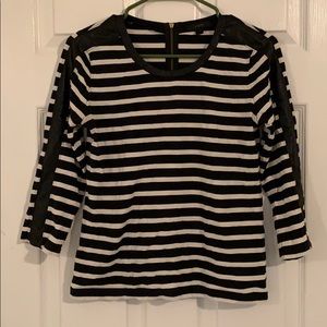 J. Crew striped top w/leather trim & gold zipper